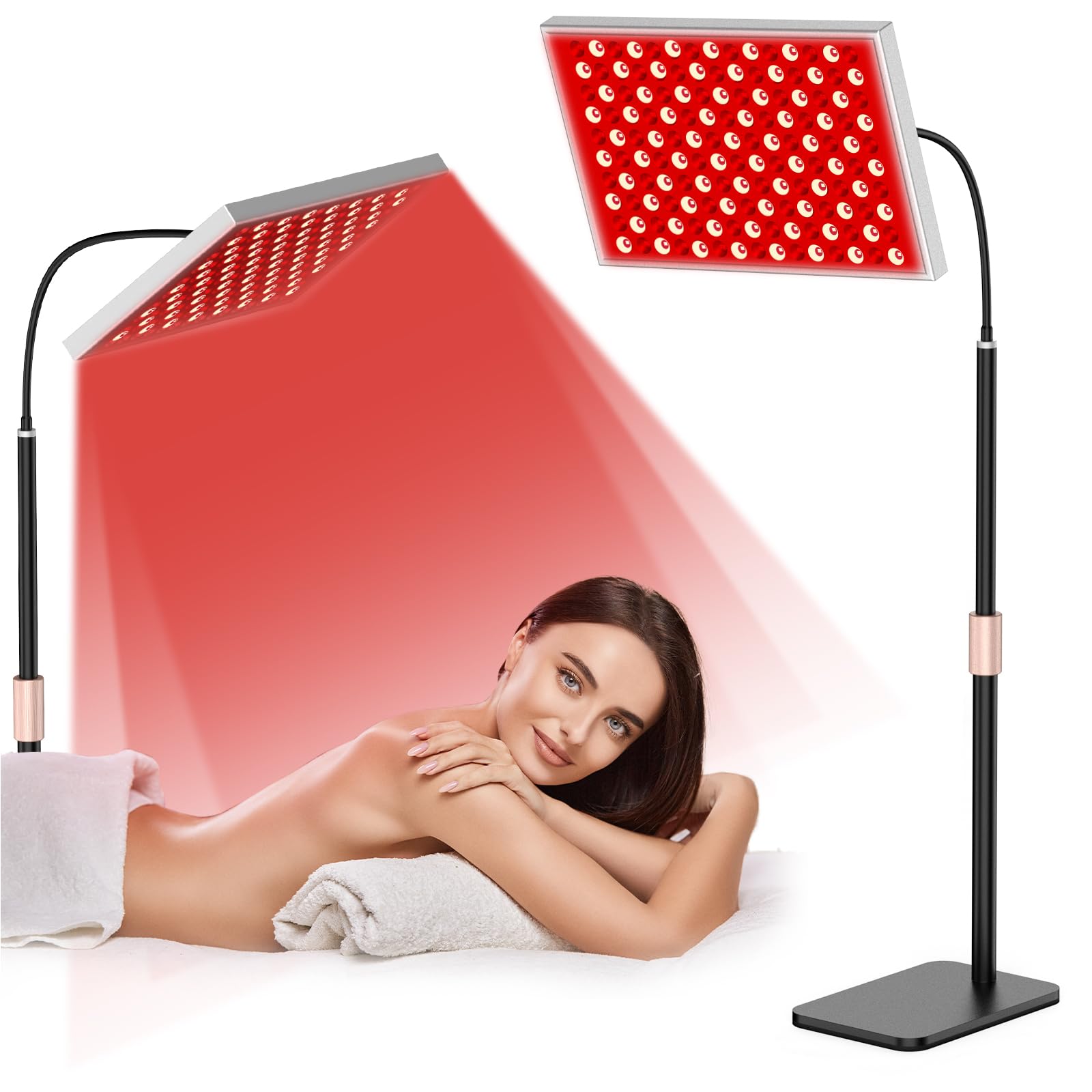 i-Venoya red light therapy panel on adjustable stand for at-home sessions.