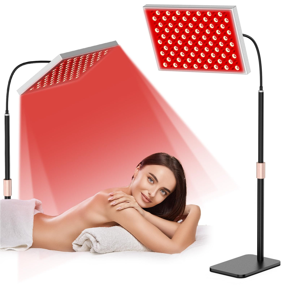 i-Venoya red light therapy panel on adjustable stand for at-home sessions.