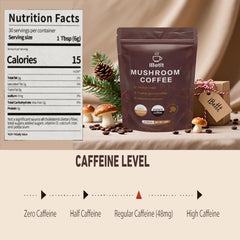 IBetIt Organic Mushroom Coffee ingredients showcase six mushrooms for focus.