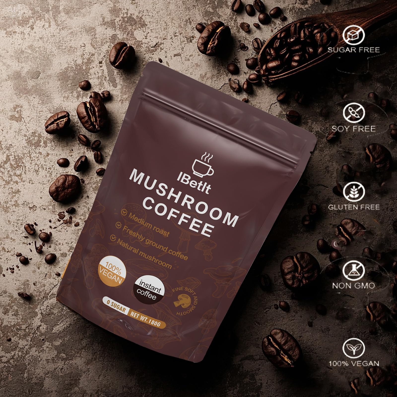 IBetIt Organic Mushroom Coffee served, ideal for a morning routine.