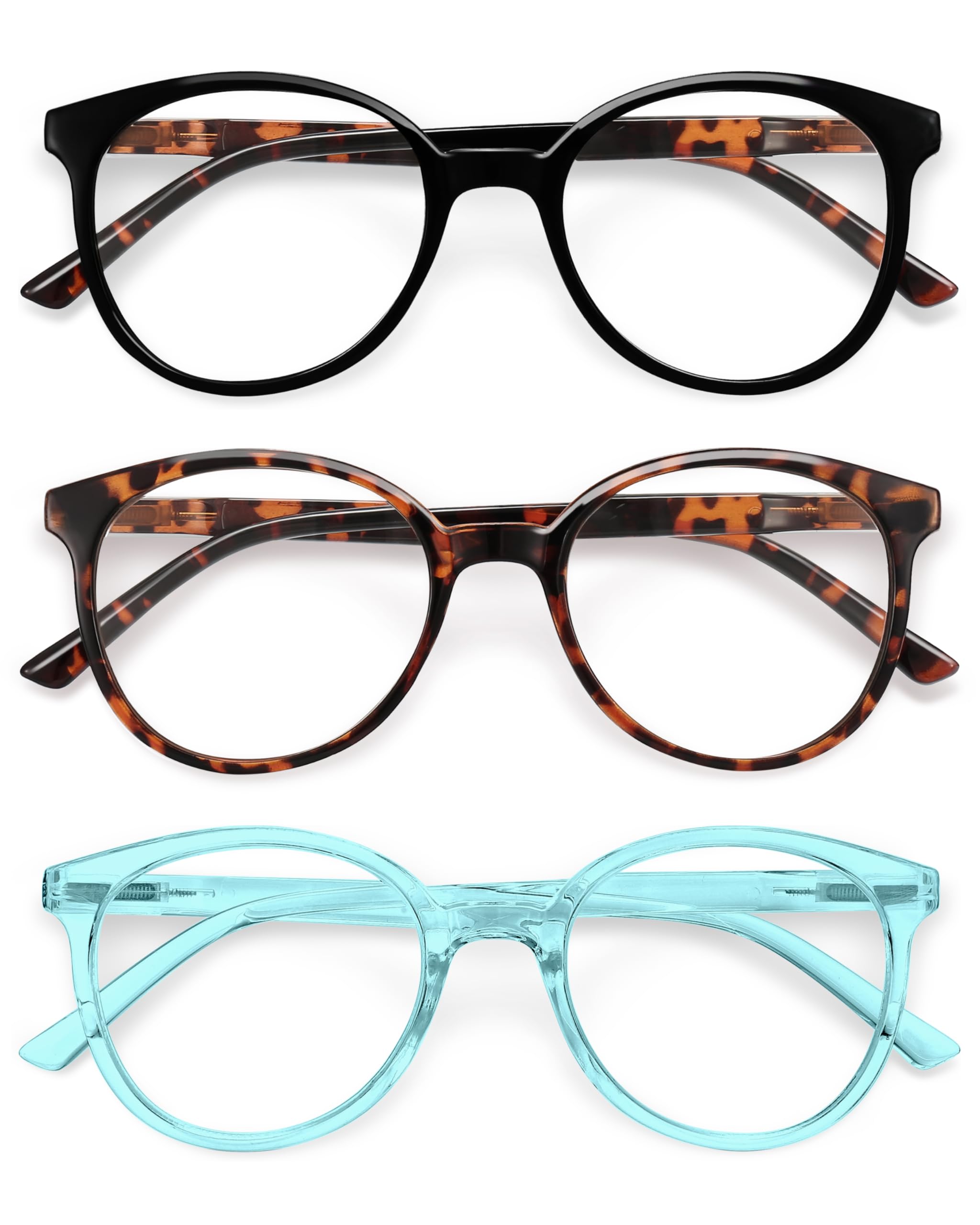 IBOANN blue light glasses 3-pack round frames for reduced eye strain during screen time