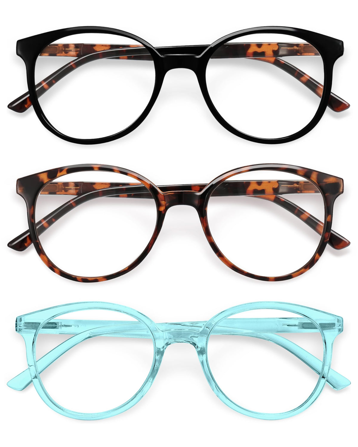 IBOANN blue light glasses 3-pack round frames for reduced eye strain during screen time