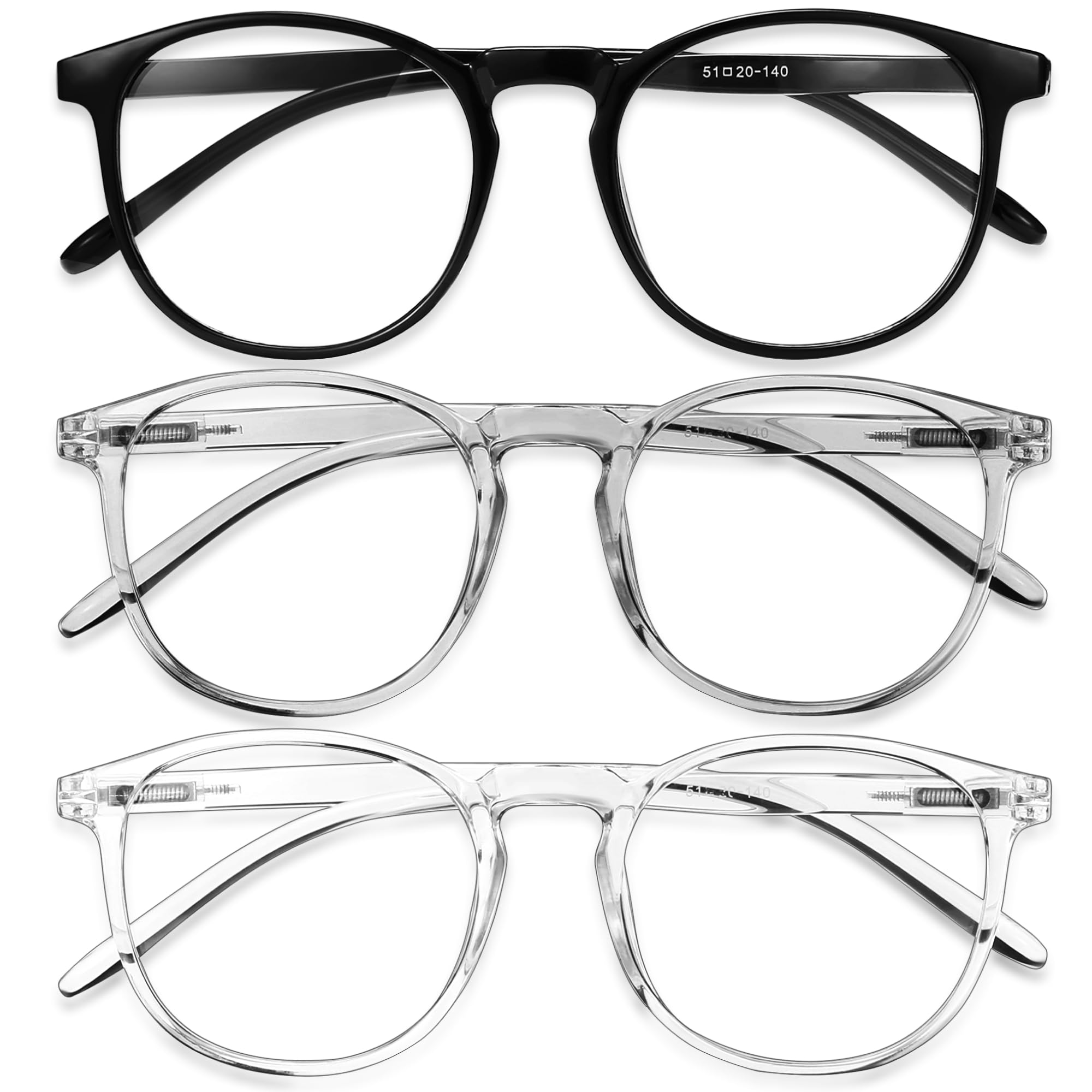 IBOANN blue light glasses for women, three-pack with round frames reduces screen strain and protects eyes