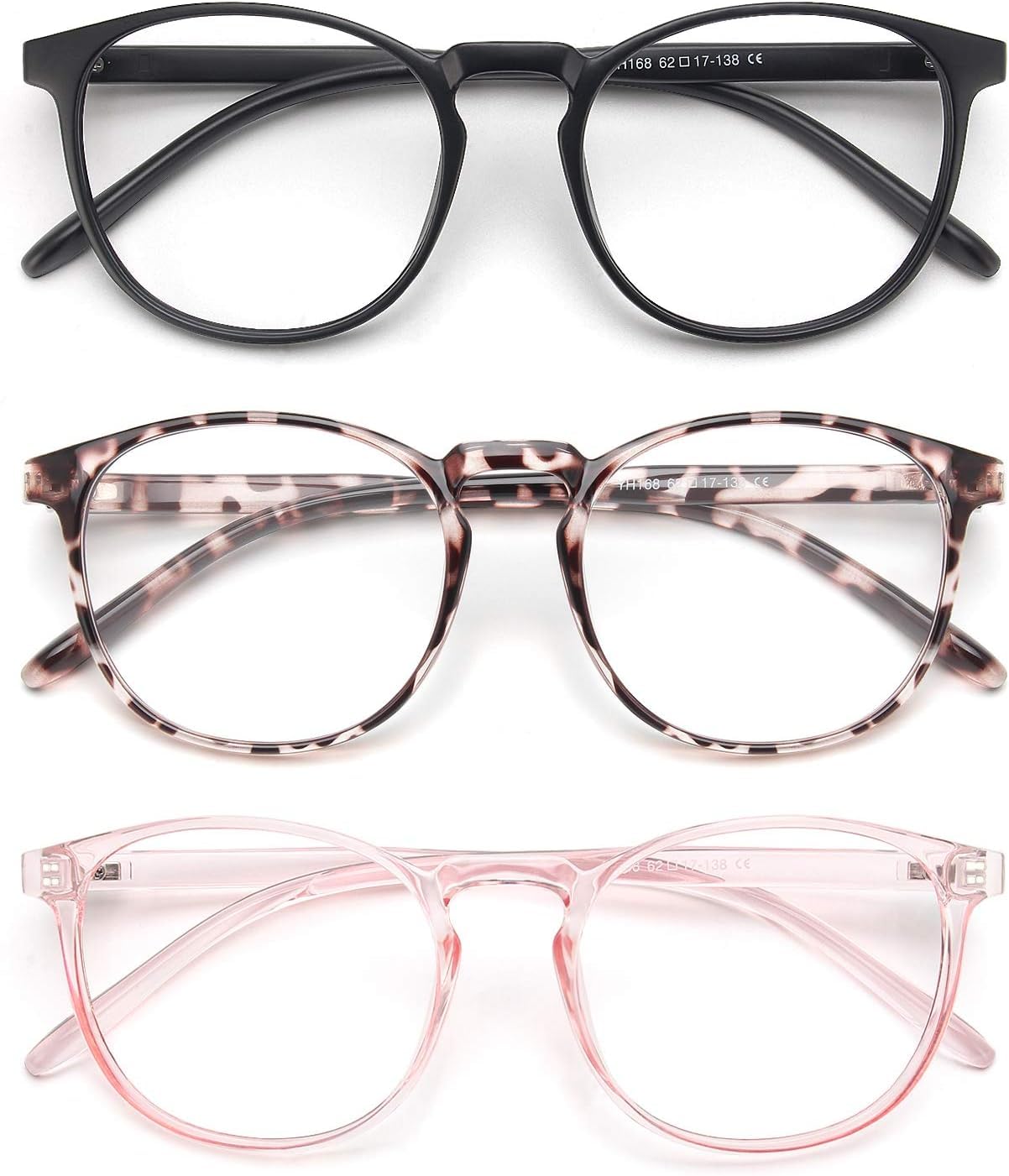 IBOANN blue light glasses women 3-pack round frames reduce eye strain during screens