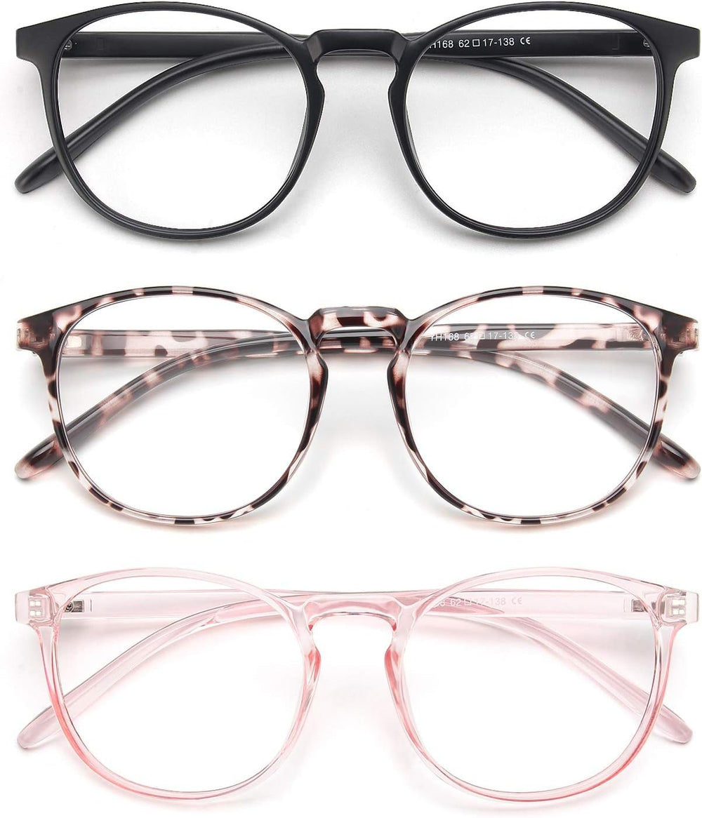 IBOANN blue light glasses women 3-pack round frames reduce eye strain during screens