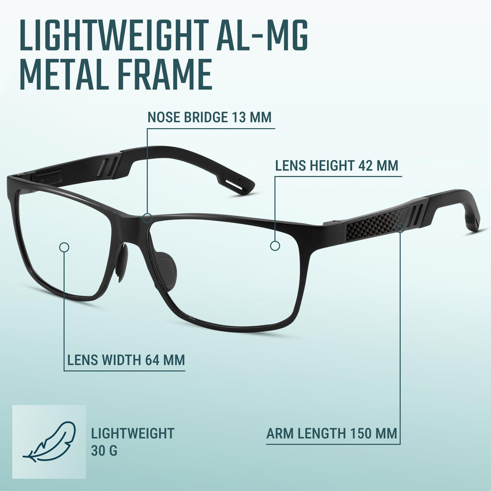 IBOANN carbon blue light glasses side view with slim aluminium-magnesium frame