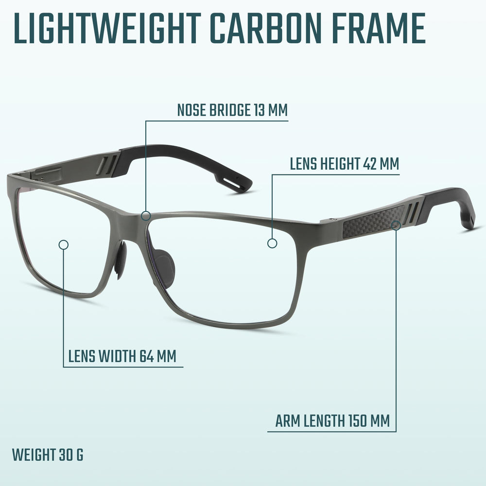 IBOANN Carbon Blue Light Blocking Glasses side view for daily use and glare reduction.