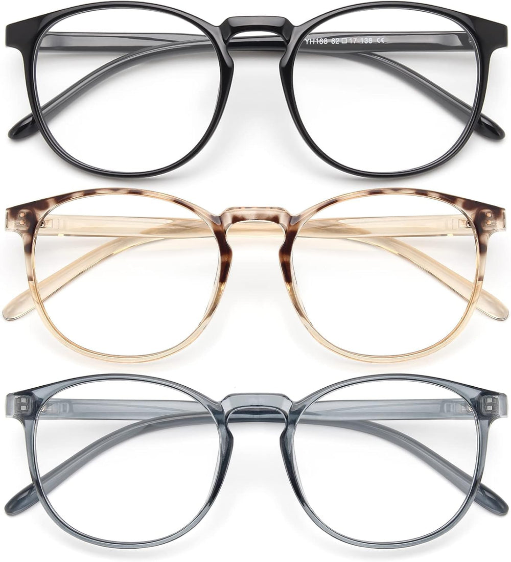 IBOANN blue-light glasses three-pack on desk, ideal for focused work.