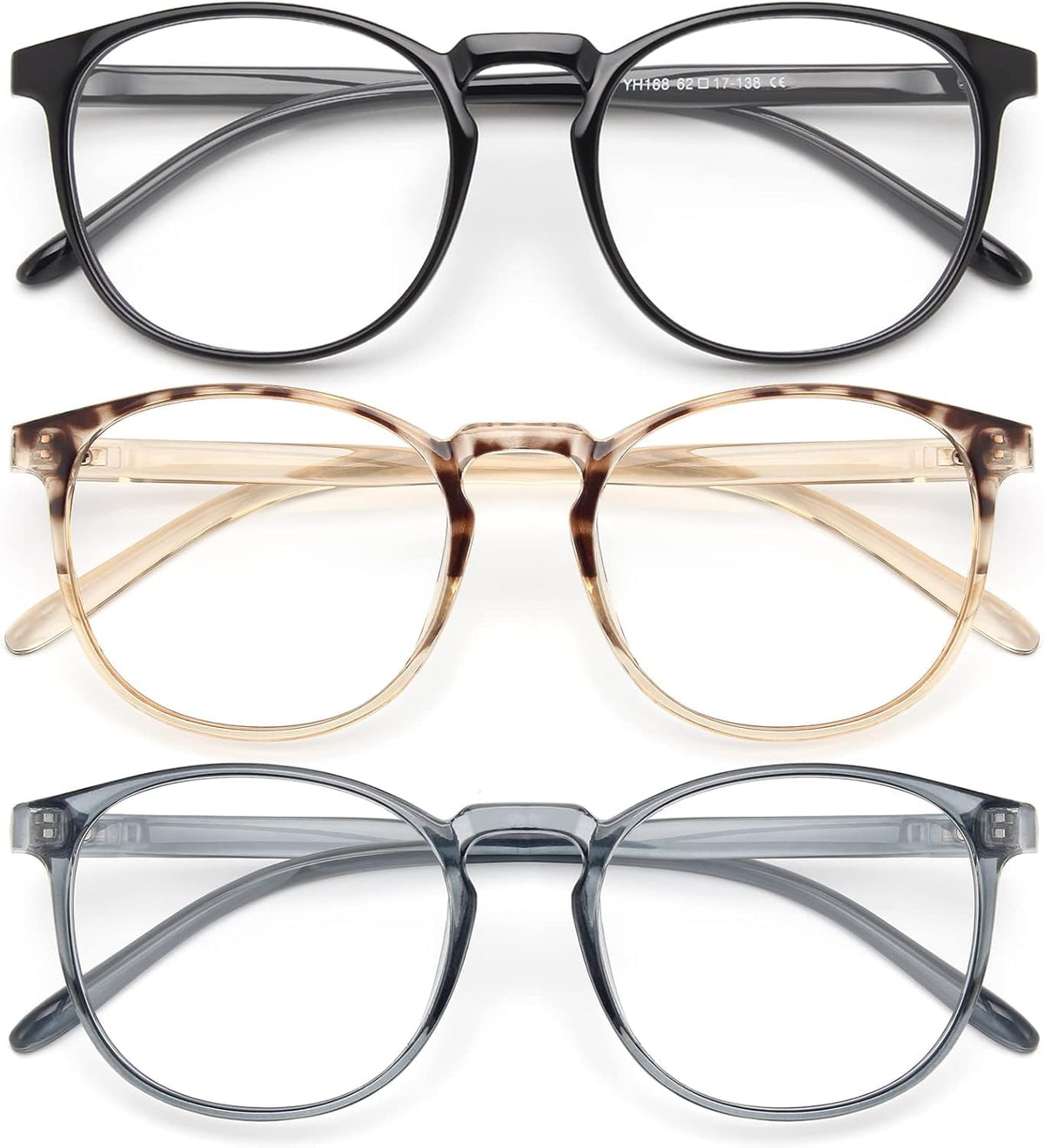 IBOANN blue-light glasses three-pack on desk, ideal for focused work.