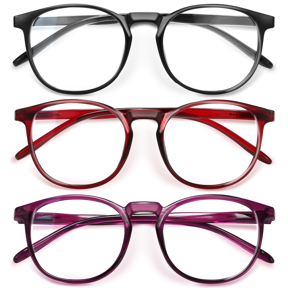 IBOANN chic blue light glasses for women, 3-pack round frames for daily screen time