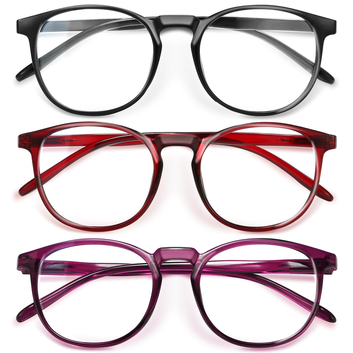 IBOANN chic blue light glasses for women, 3-pack round frames for daily screen time