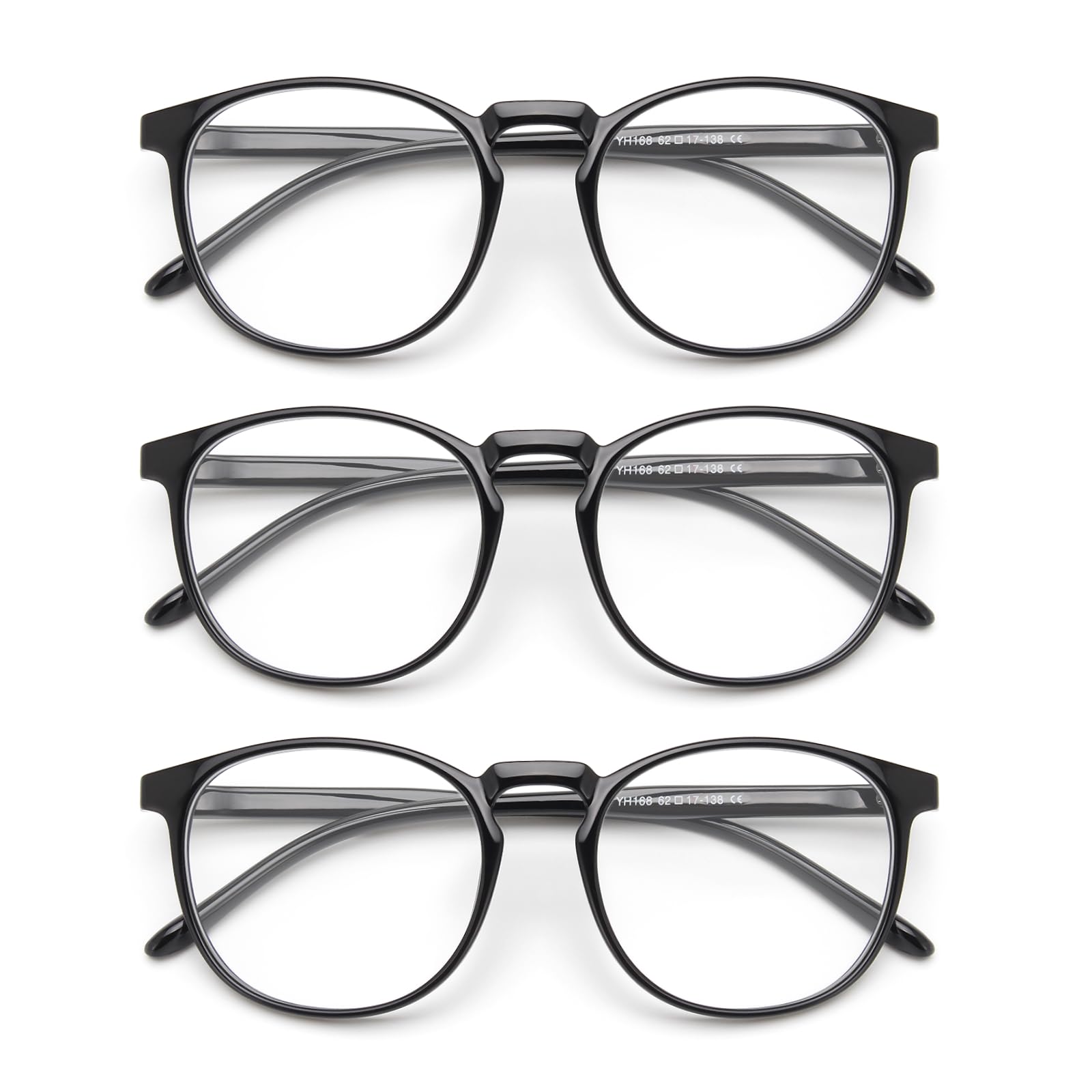 IBOANN blue light glasses 3-pack with round frames for all-day comfort.
