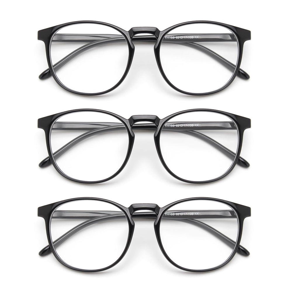IBOANN blue light glasses 3-pack with round frames for all-day comfort.