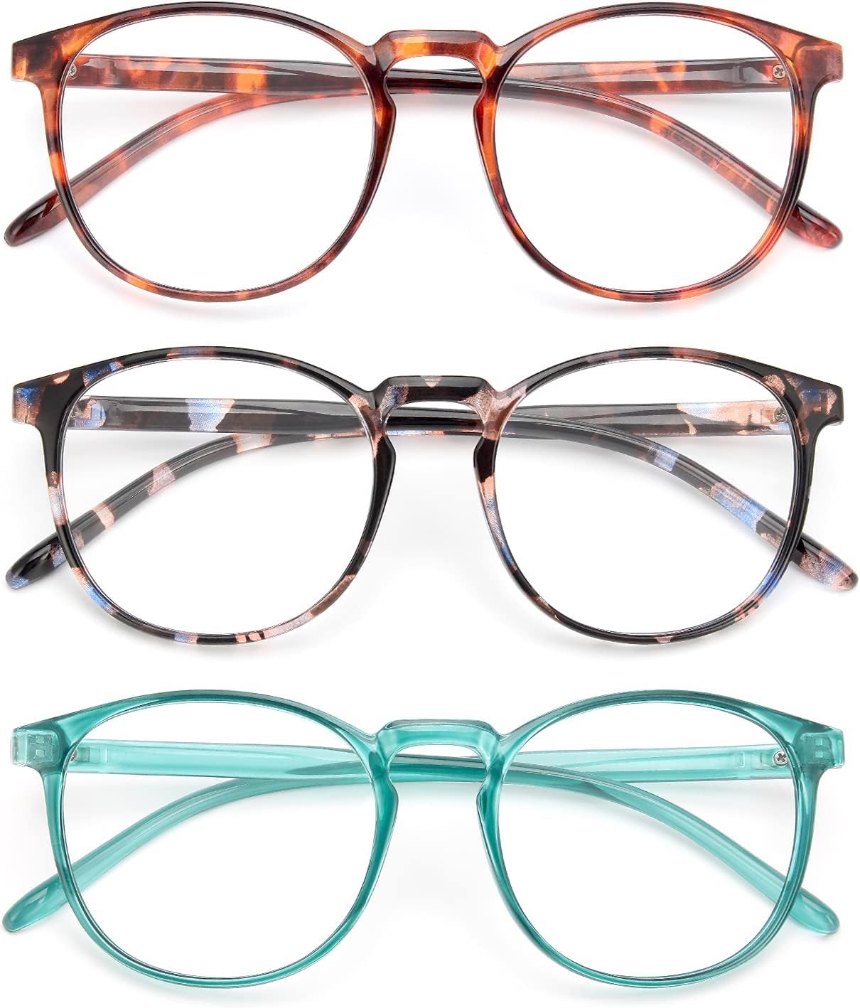 IBOANN blue light glasses with round frames in a 3-pack for daily screen use