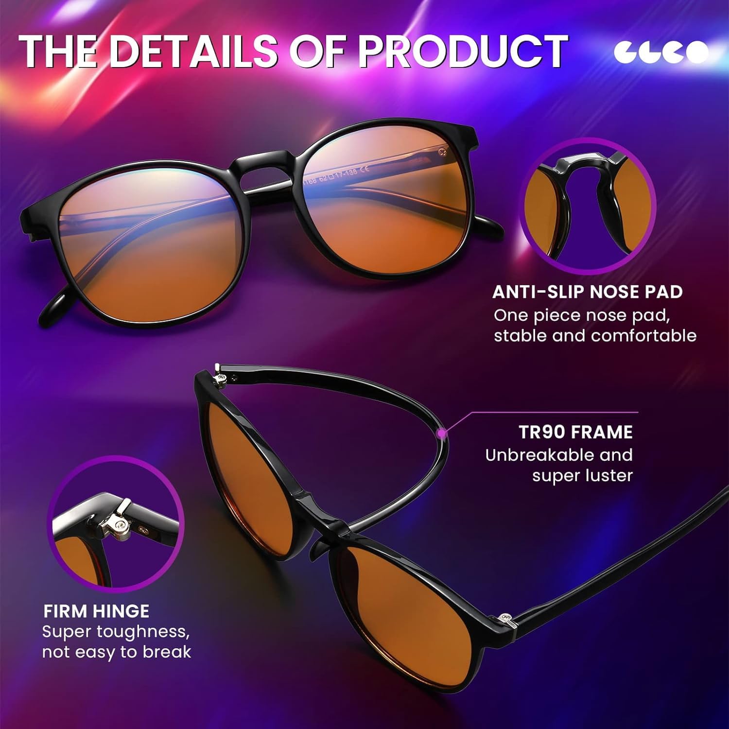 IBOANN chic rounded frames provide everyday wear with screen-friendly lenses.