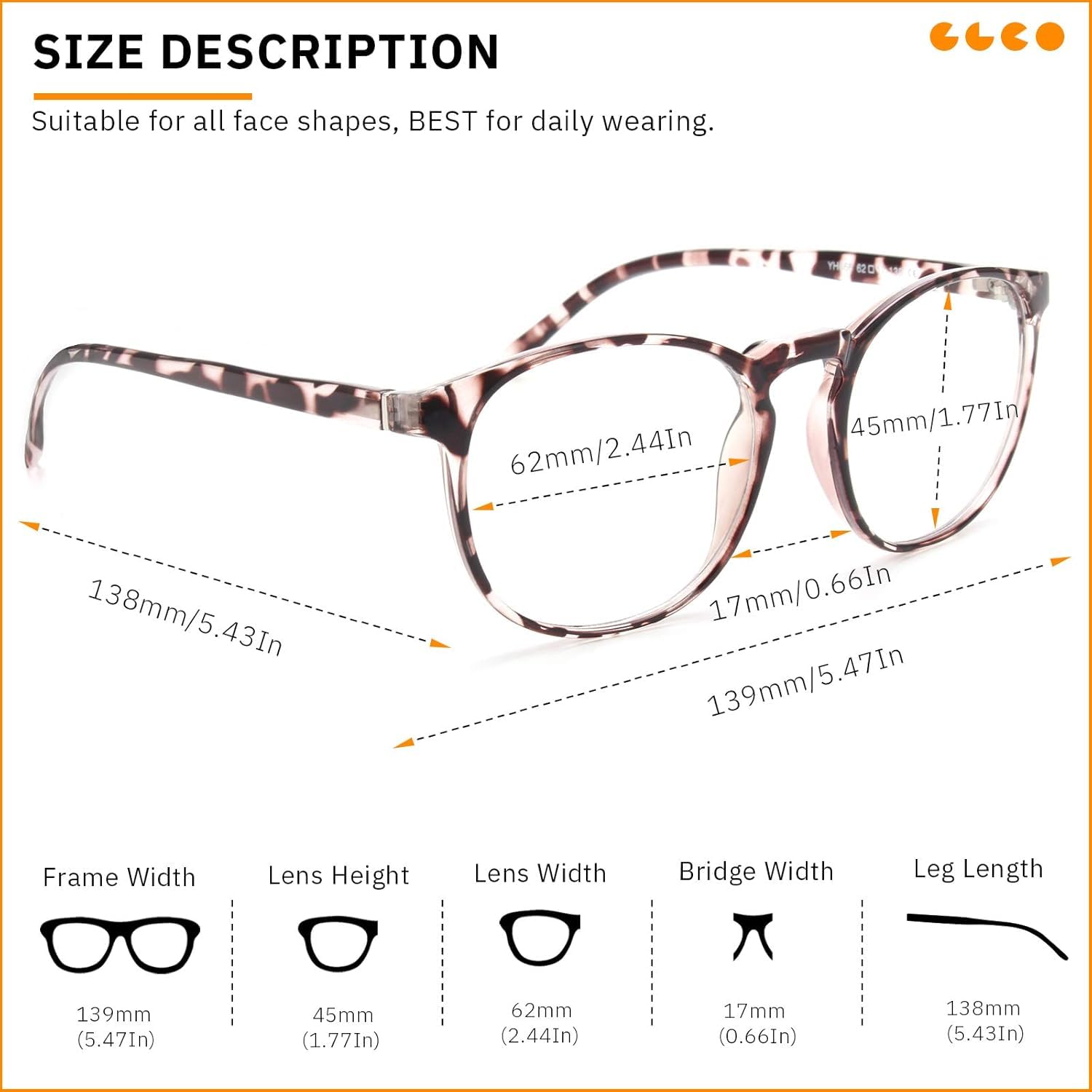 IBOANN round blue light glasses with anti-glare coating for all-day comfort.