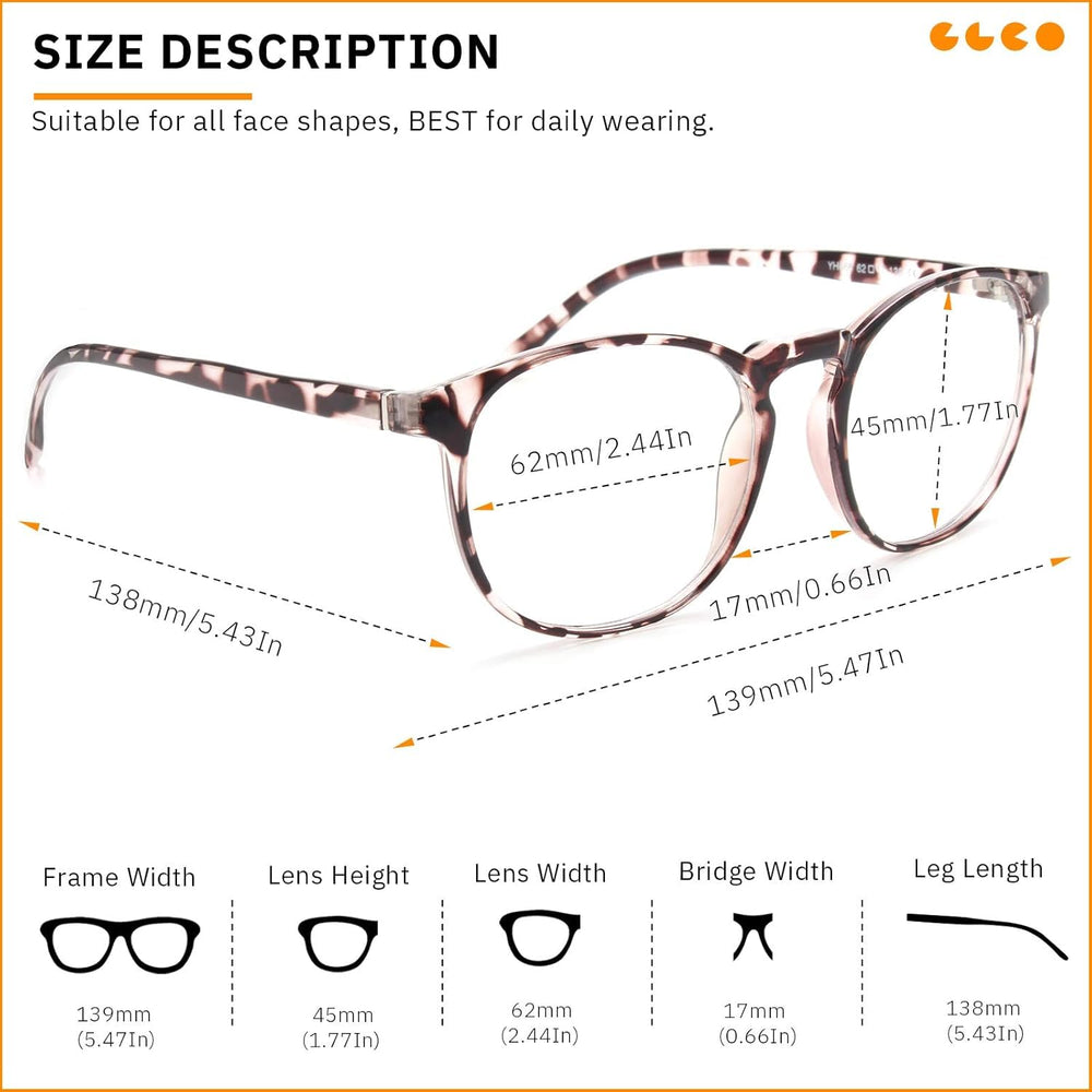 IBOANN round blue light glasses with anti-glare coating for all-day comfort.