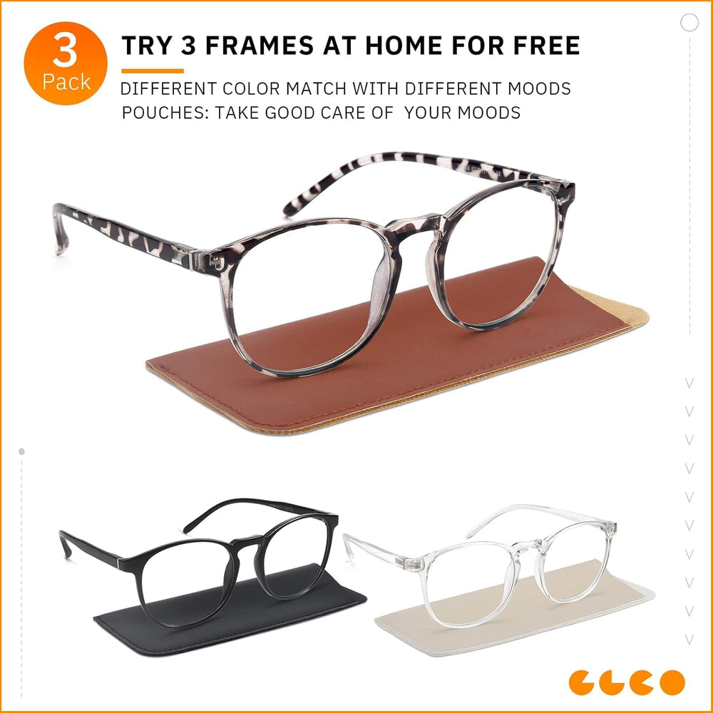 IBOANN three-pack blue light glasses for screen time, versatile and easy to replace.