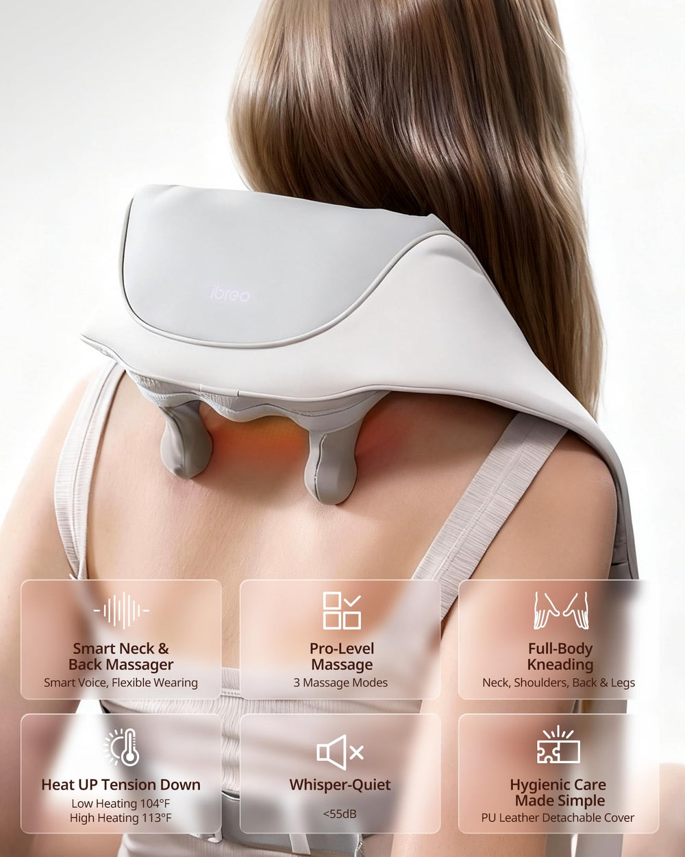 Ibreo massager wearable back strap enables hands free use while working