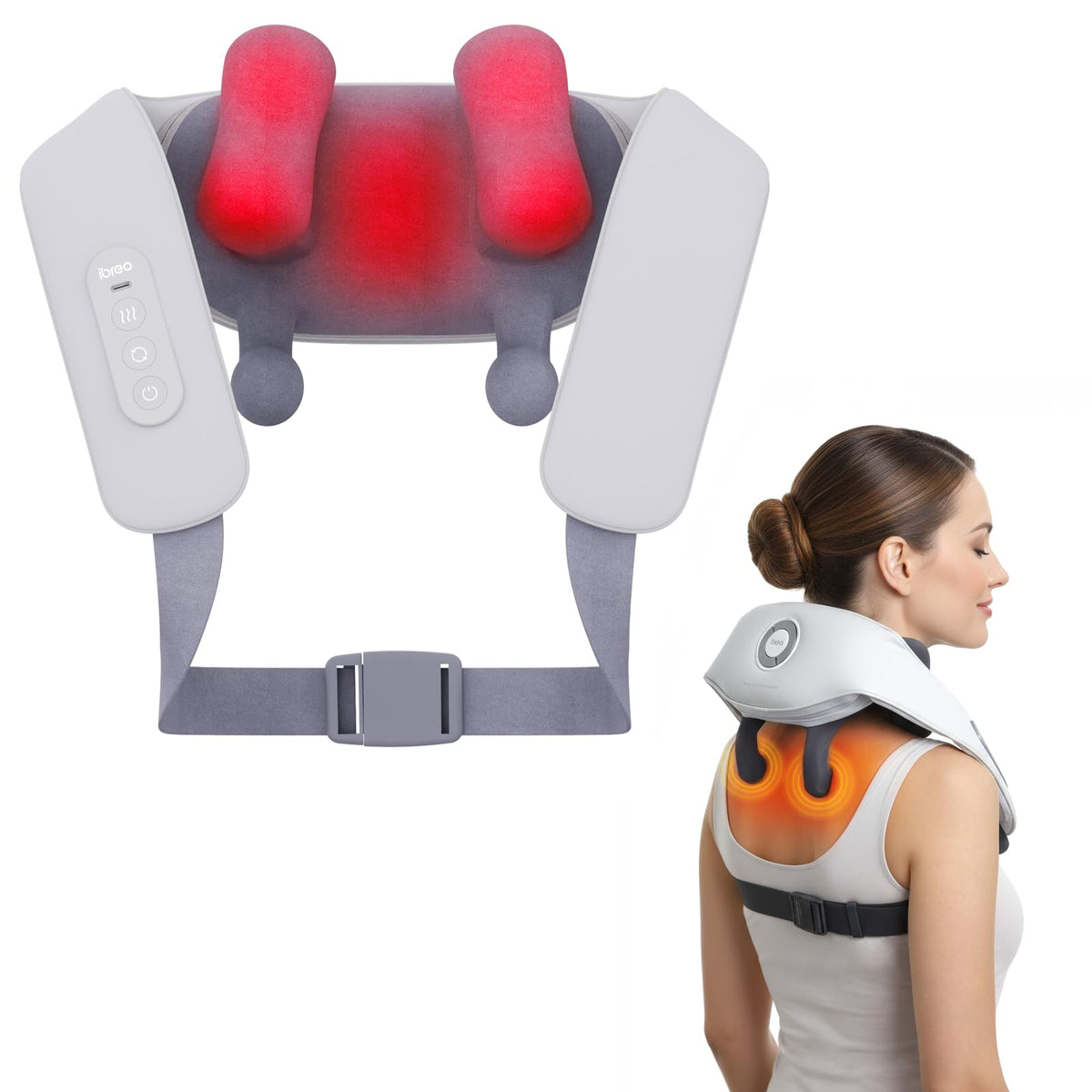 Ibreo shiatsu neck and back massager with adjustable strap for hands-free relief.