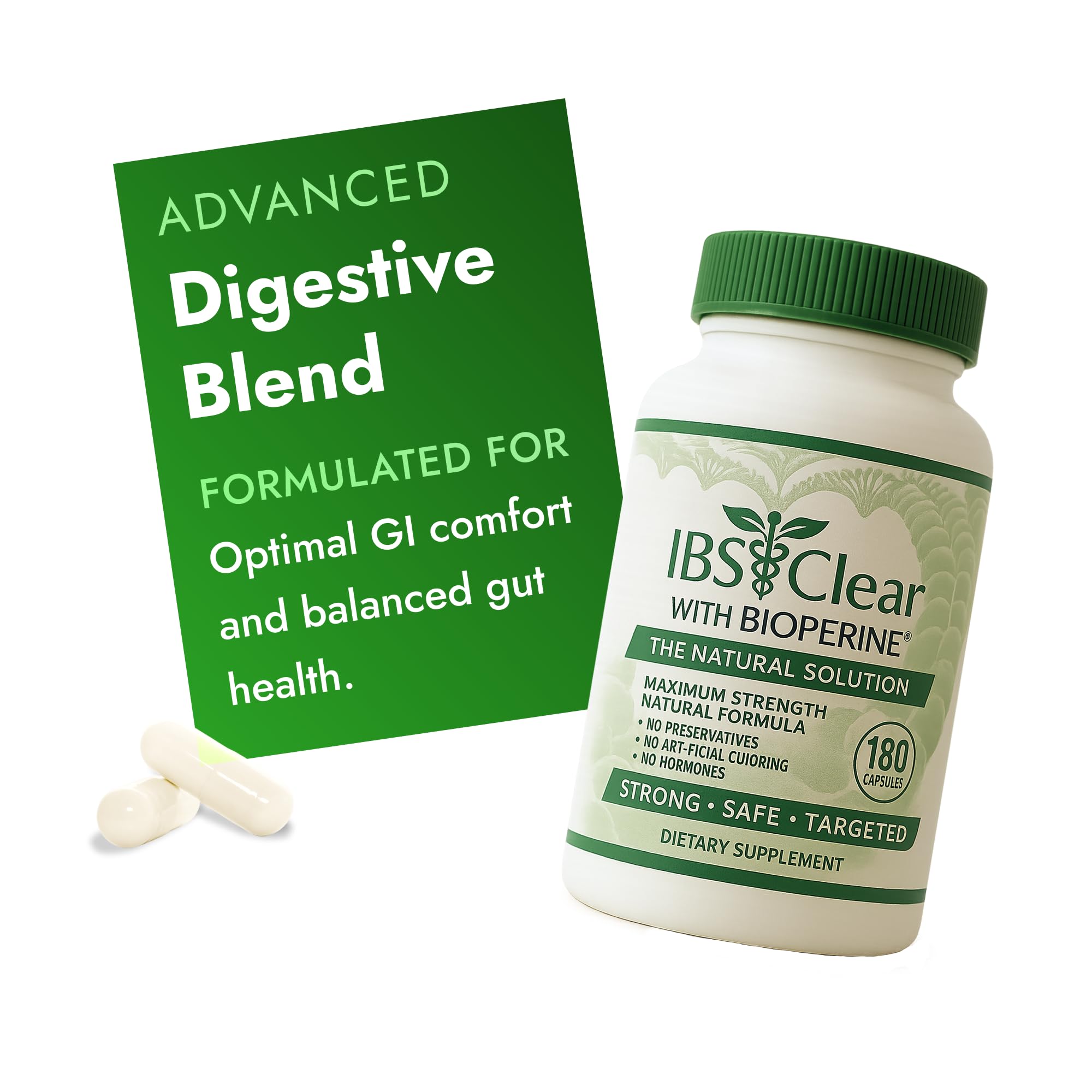 IBS Clear bottle front for convenient daily digestive support and brand recognition.