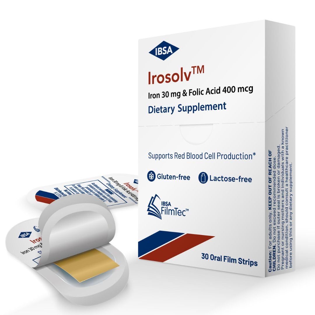 Ibsa Irosolv film strip lemon shows fast dissolve for easy on the go iron support