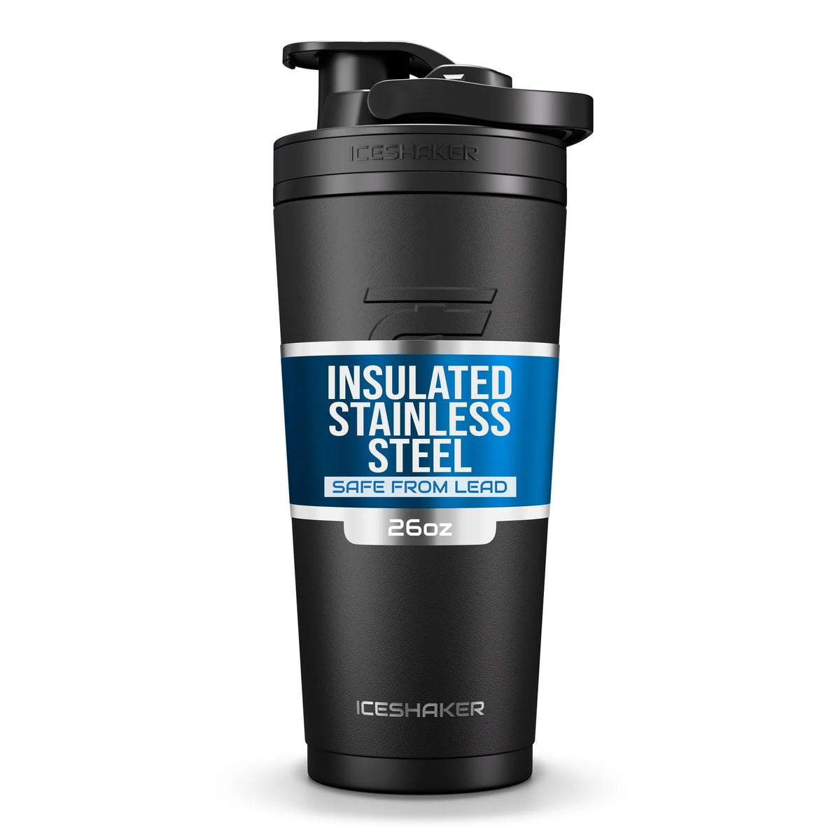 Ice Shaker 26oz bottle with twist-on agitator for smooth shakes.