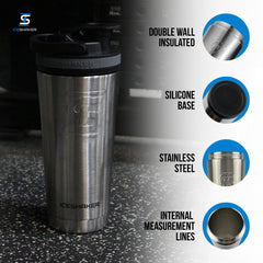 Ice Shaker keeps beverages cold for 30+ hours in stainless steel.