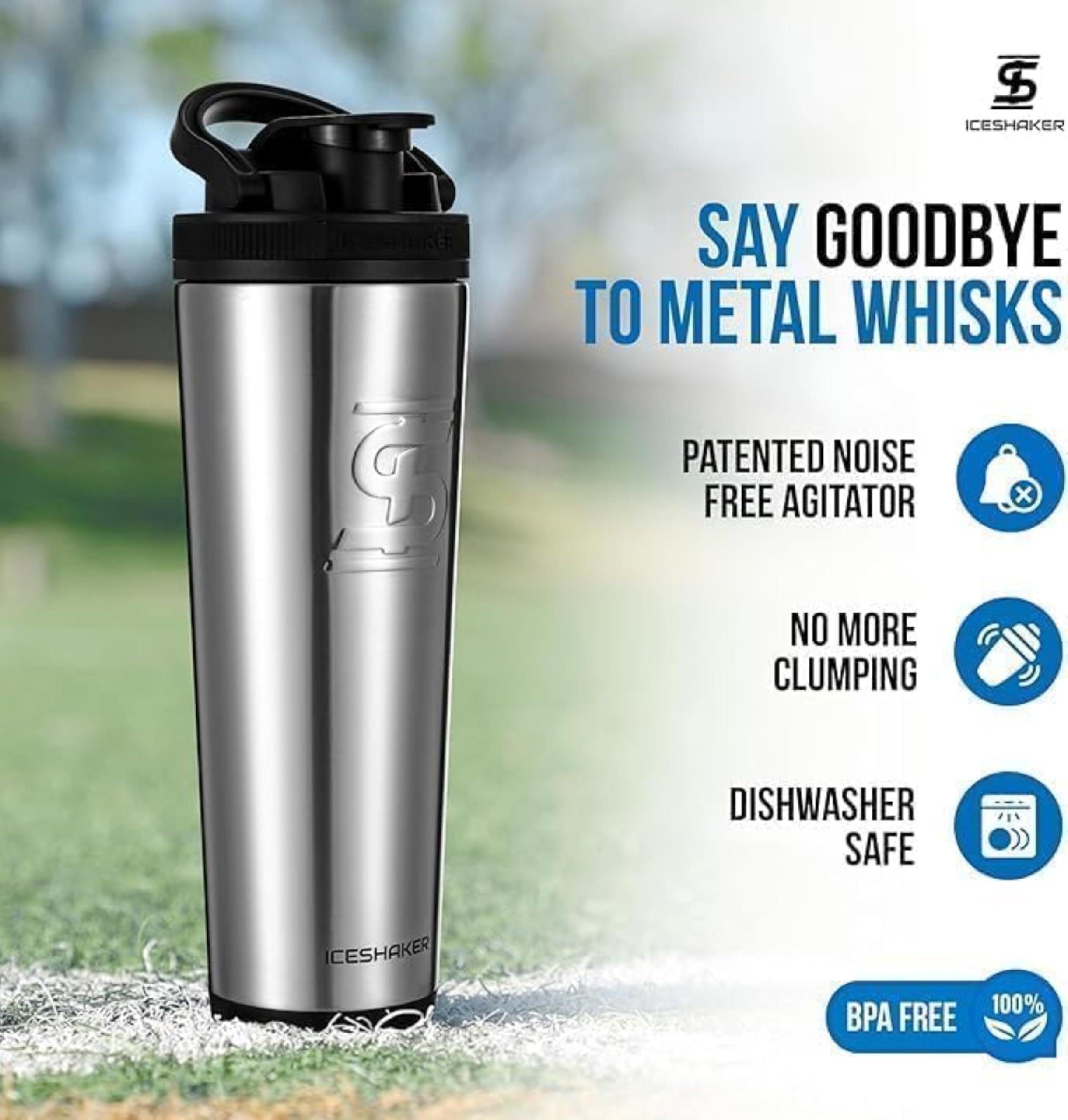 Ice Shaker odor-free bottle stays fresh for every sip.