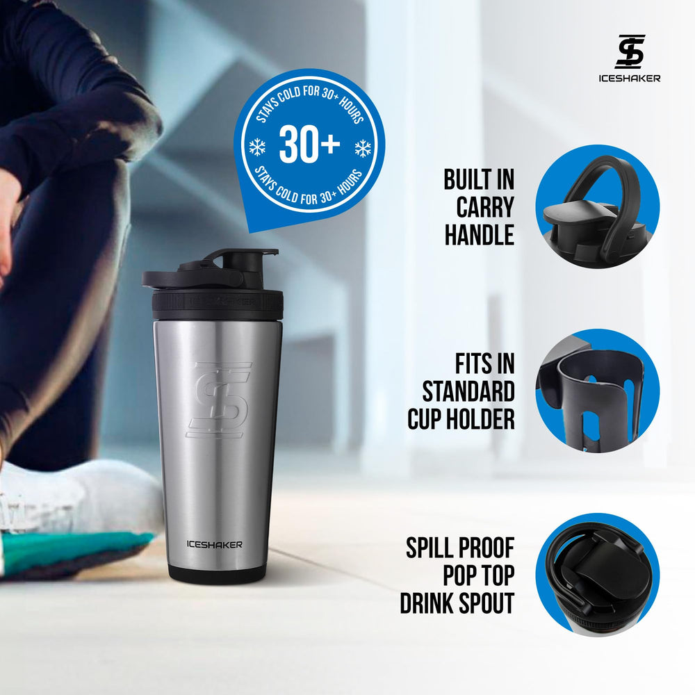 Ice Shaker odor-free stainless bottle resists staining and odors.