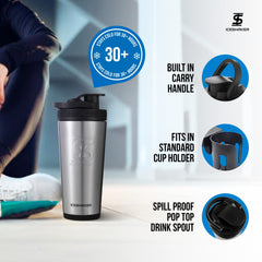 Ice Shaker odor-free stainless bottle resists staining and odors.