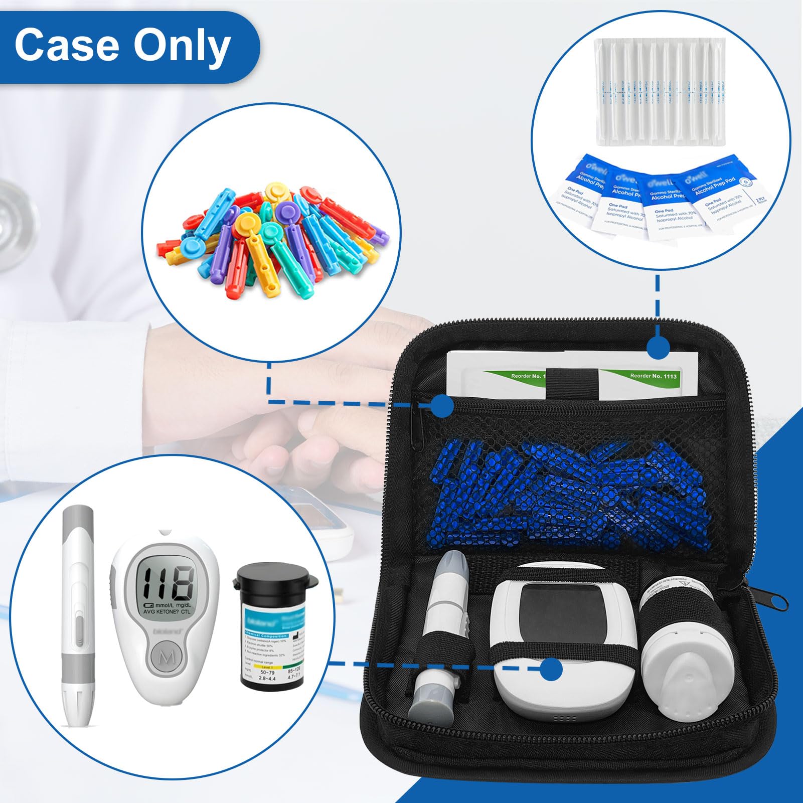 ICIMBI organizador diabetes con cuatro elásticos para sujetar objetos.