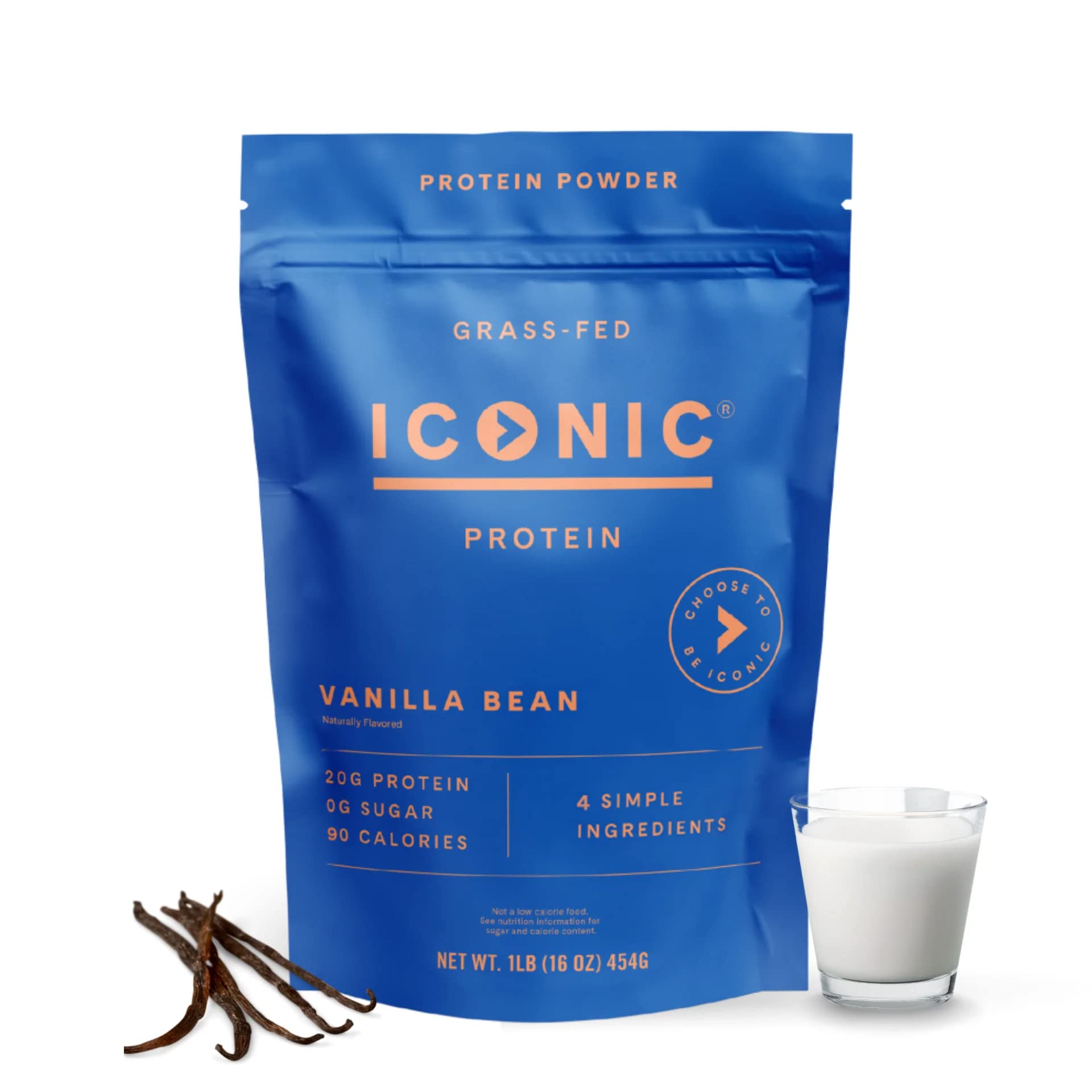 Iconic Protein Powder Vanilla Bean tub shows clean ingredients for steady fullness.