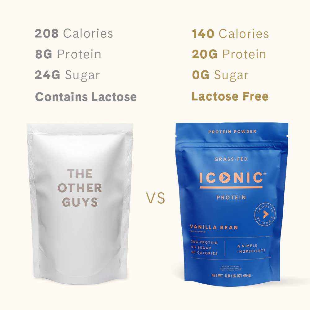 Iconic Protein Powder vanilla smoothie mixer shows versatile protein topping.