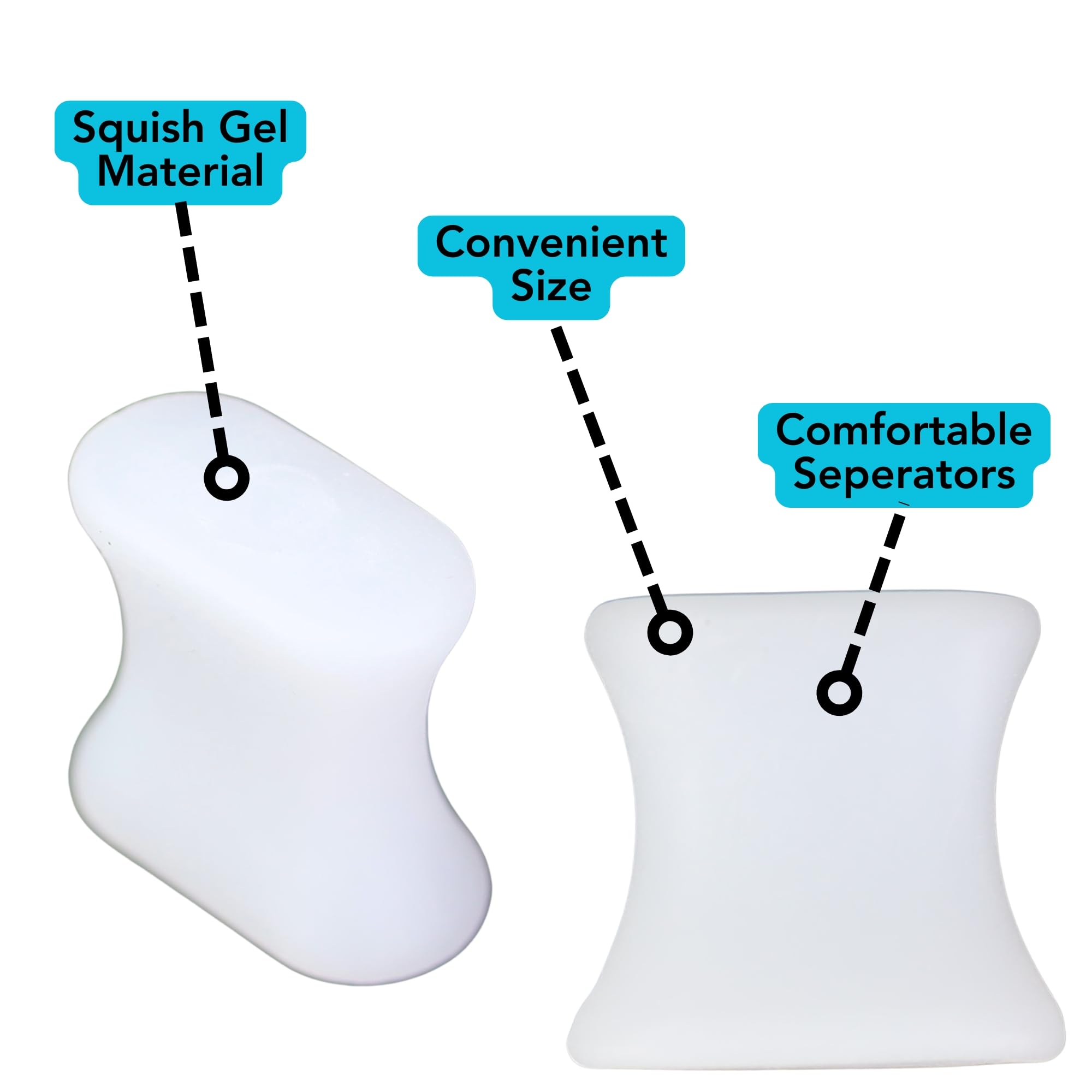 Iconikal durable gel toe spacers packed in a travel bag for versatile use.