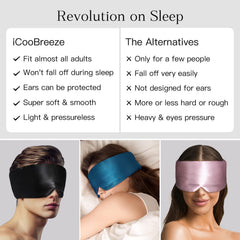 iCooBreeze pressureless silk eye mask resting softly on the face