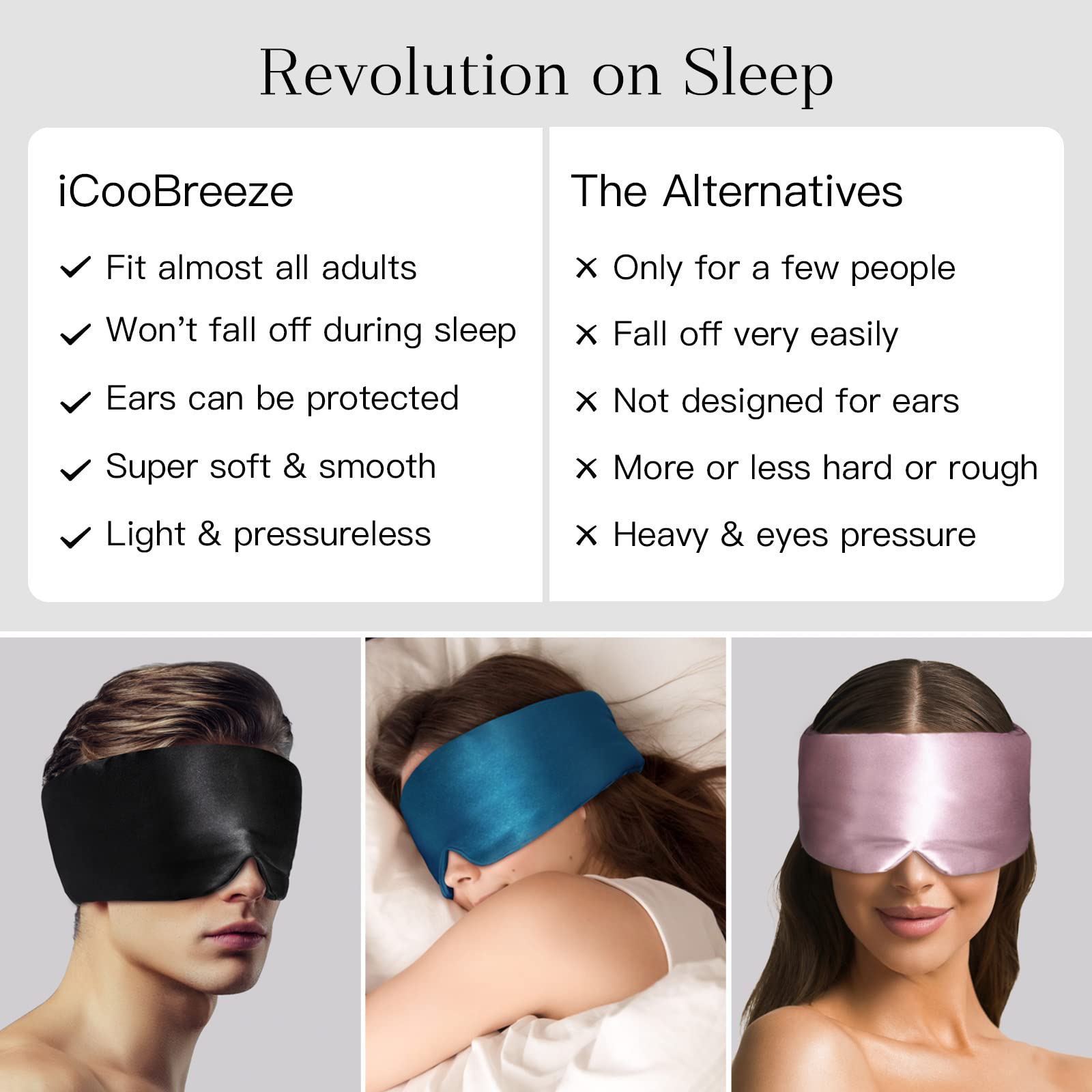 iCooBreeze silk eye mask travel-friendly design for trips and hotels.