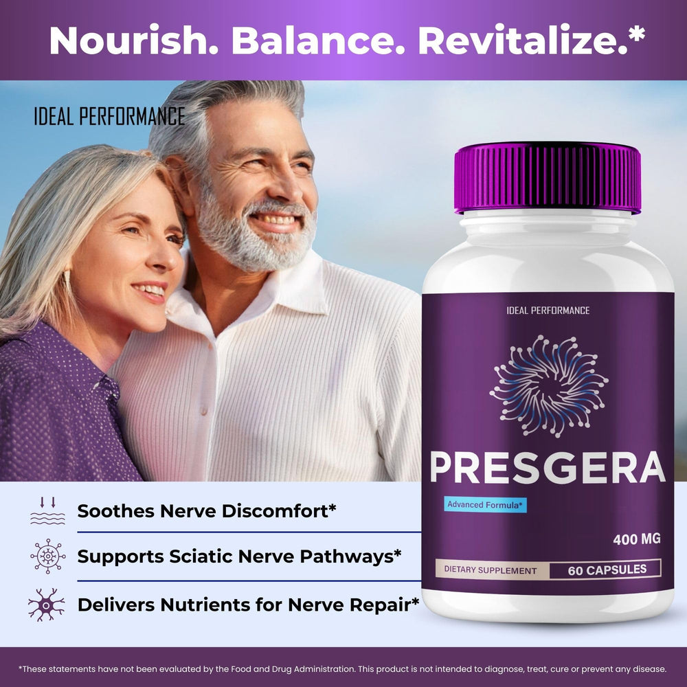 Ingredient list graphic for Presgera highlighting natural components.