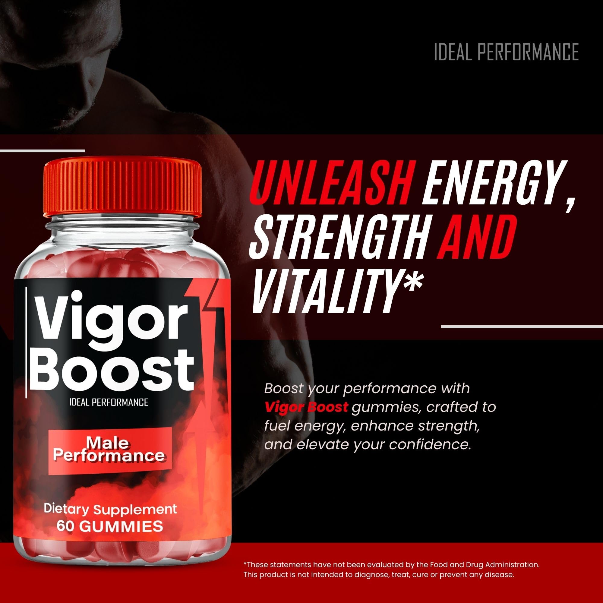 IDEAL PERFORMANCE Vigor Boost Gummies label detail showing official branding
