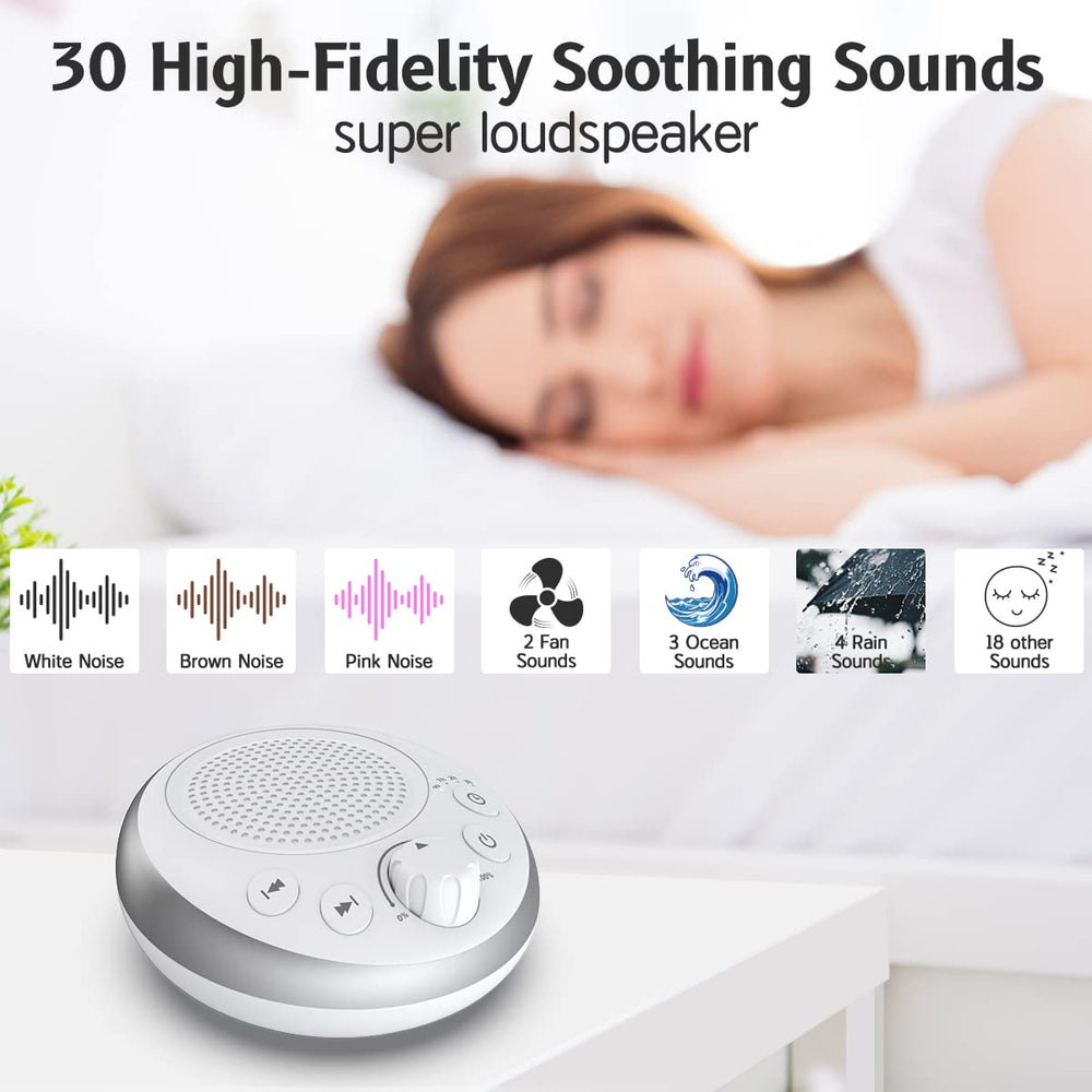 idealSleep Loud Pink Noise Machine cable setup shows travel-ready compact design