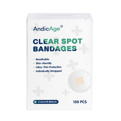 IdealPlast clear 2.2 cm round bandage close-up showing skin-friendly adhesive.