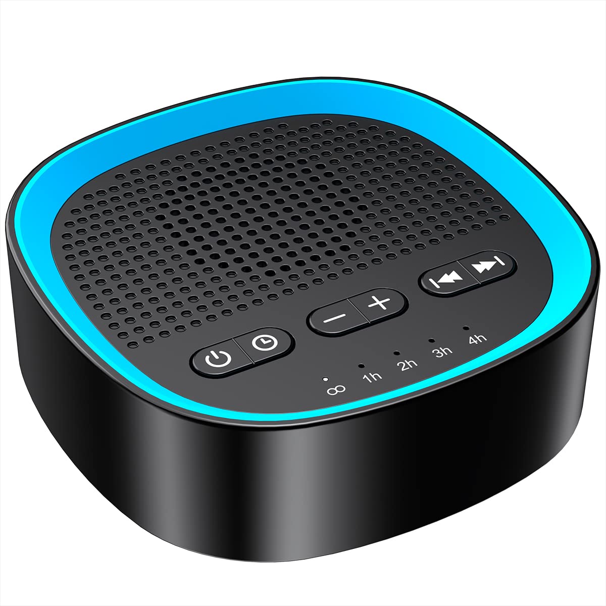 iEasy Sleep white noise device front view highlighting compact bedside design.