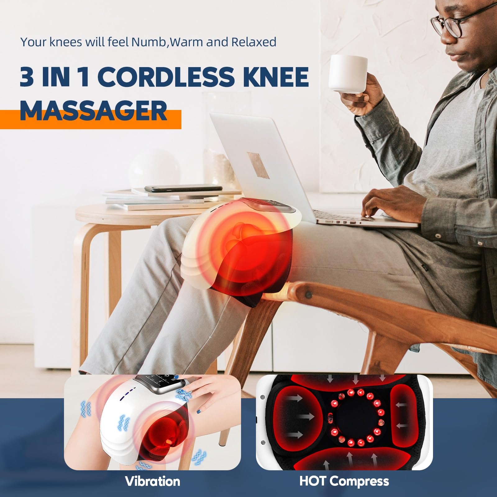 IeBilif knee massager heat function control close-up for soothing warmth