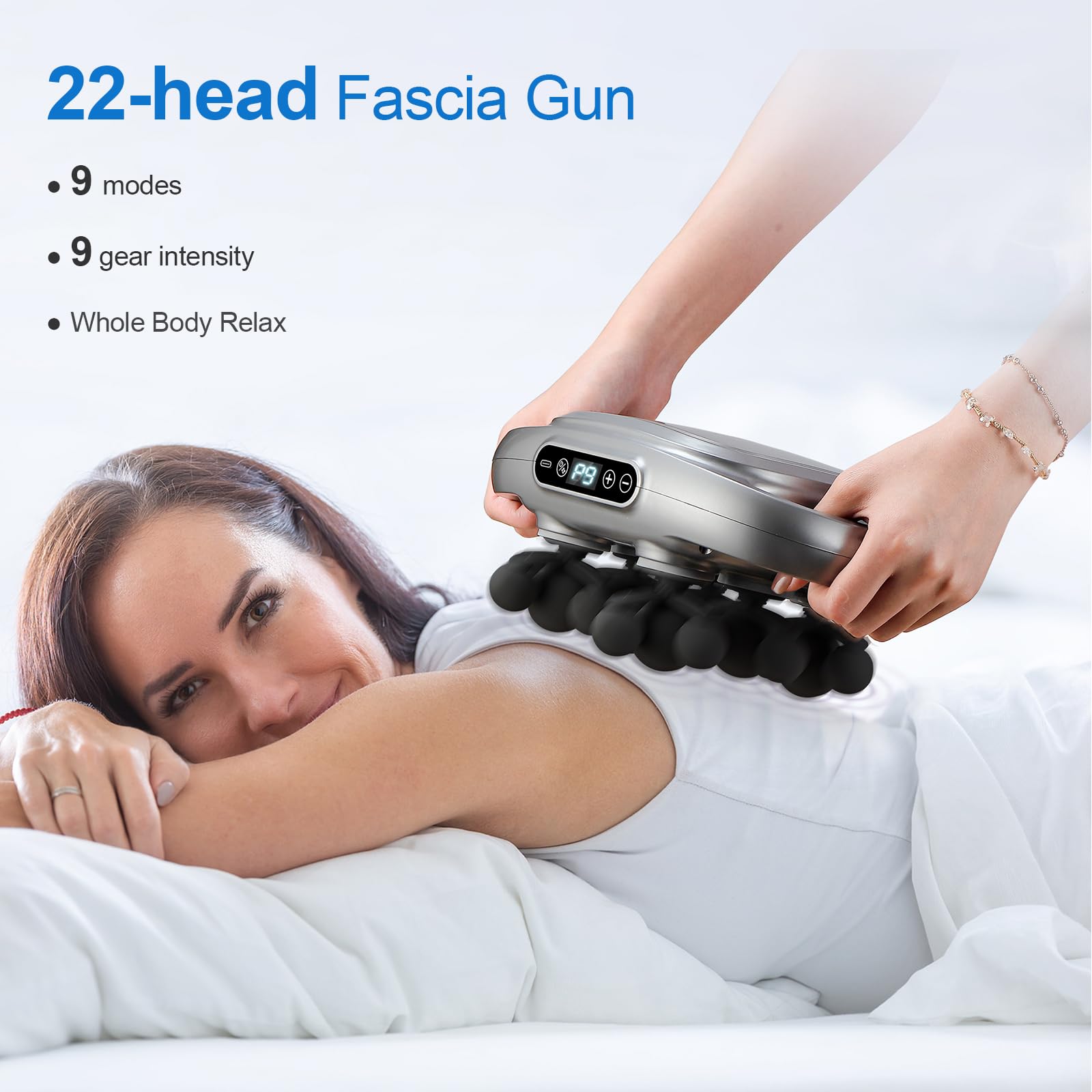 IeBilif massage gun LCD touch screen for easy mode and intensity customization.