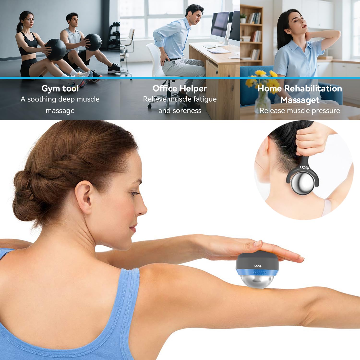 iECO Cryosphere roller ball with free rolling handle for easy full-body use
