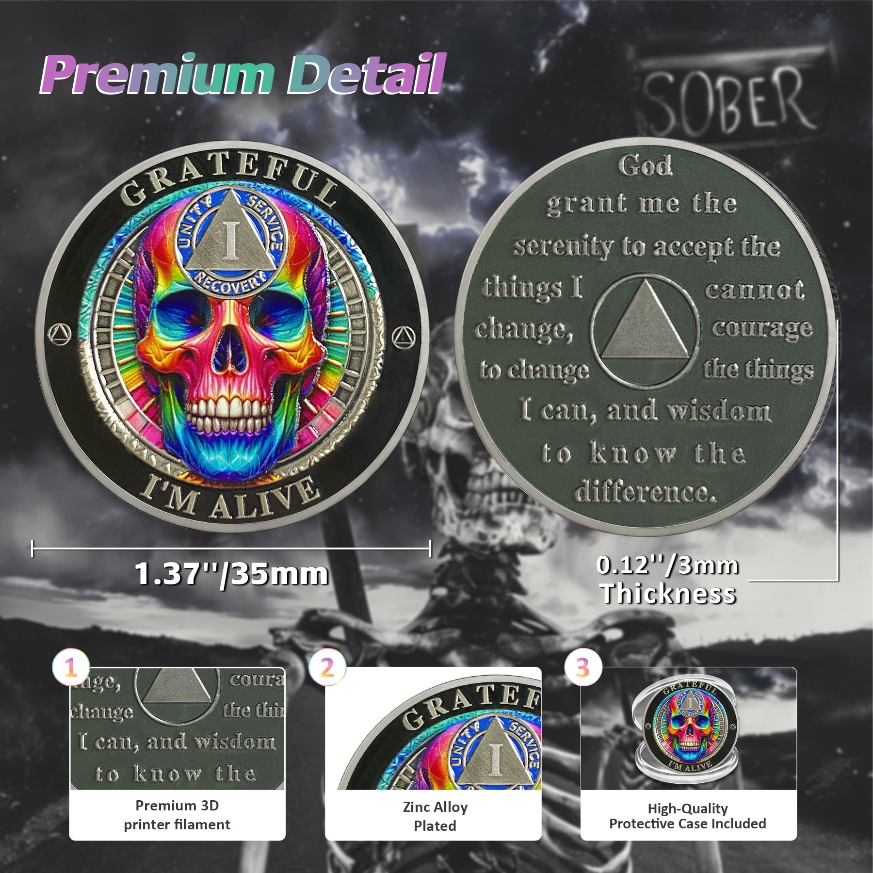 IELCJJ 1-year sobriety coin 3D craft—compact keepsake for milestone celebrations.