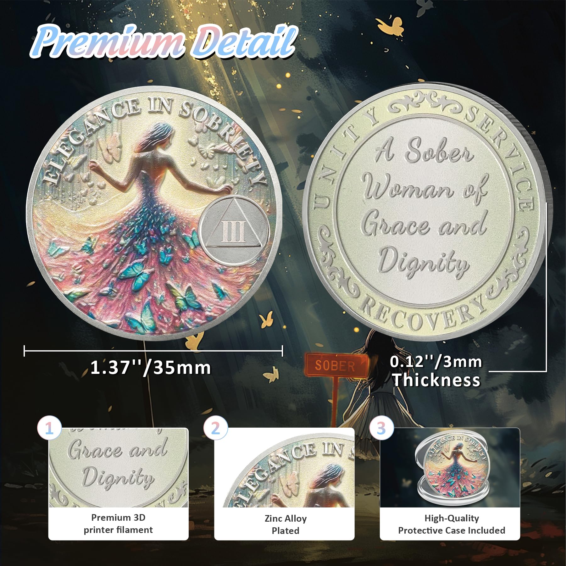 IELCJJ Artsy Grace coin front-butterflies emphasize transformation and motivation during daily routines.
