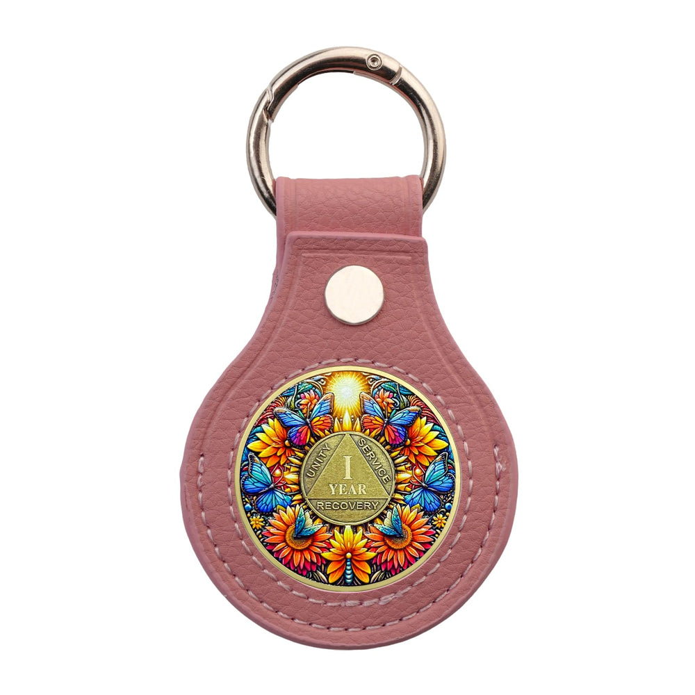 IELCJJ Premium Leather Coin Holder open view shows both sides for easy sobriety token display.