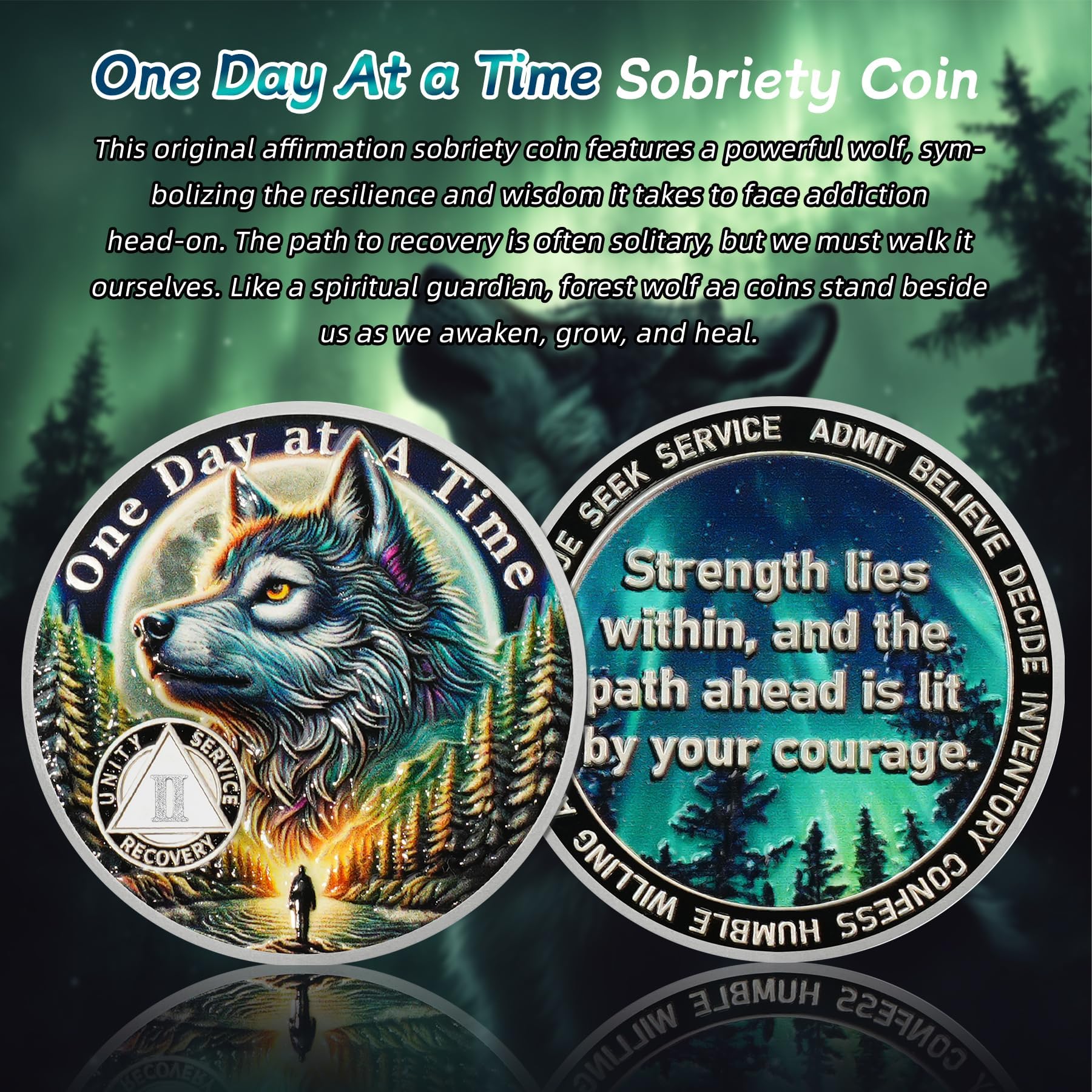 IELCJJ Two-year sobriety coin back shows twelve steps and unity
