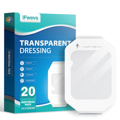 iFwevs 20-pack transparent film dressing box shown for wound protection during showers